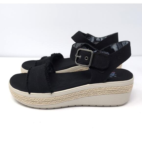 SKECHERS BOBS Platform Sandal Womens 9.5 Black Frayed Fabric Vegan NEW NWOB - Picture 4 of 11